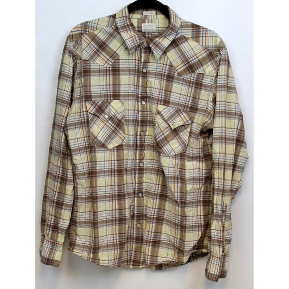American Eagle Vtg Slim Fit Mens Sz L Plaid Collared Pearl Snap Western Shirt - Picture 1 of 10